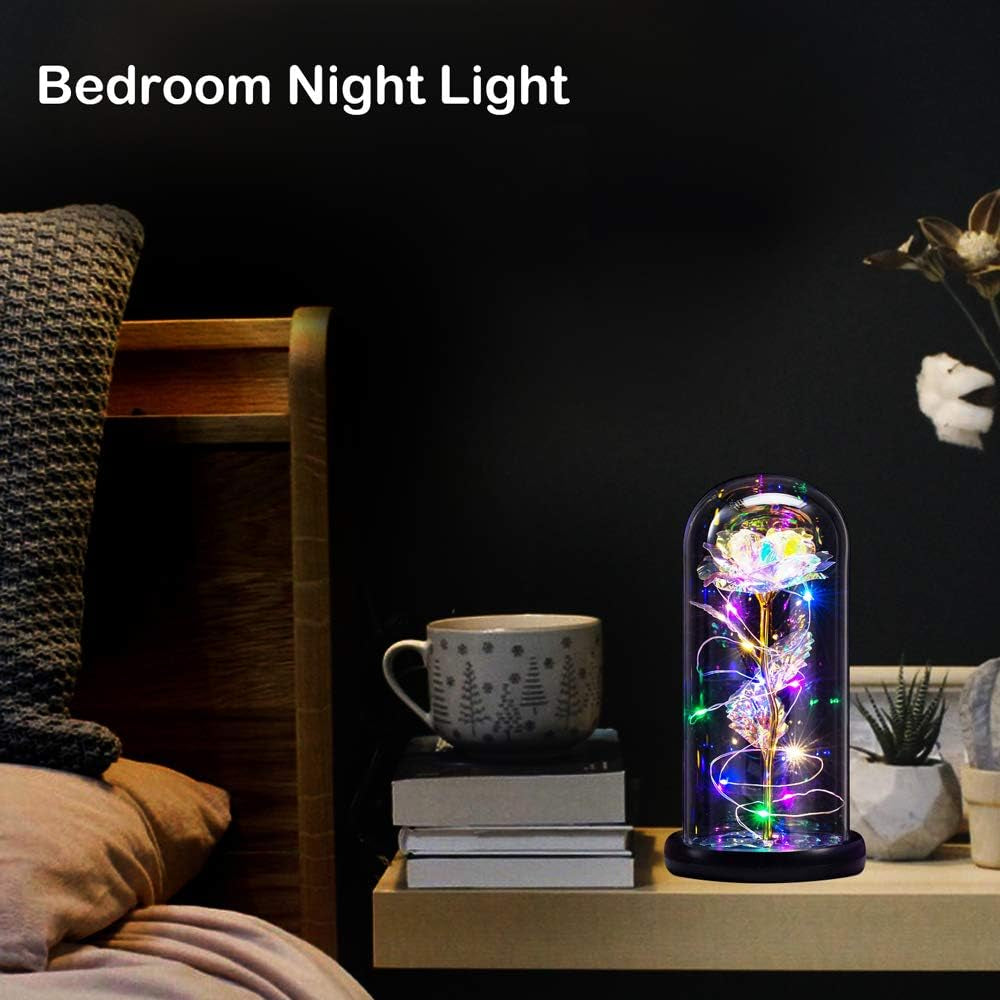 Mothers Day Rose Flower Gifts for Her,Forever Preserved Flowers,Artificial Flower Lasts in a Glass Dome, Unique Gifts for Mothers Day,Christmas,Anniversary(Colorful)