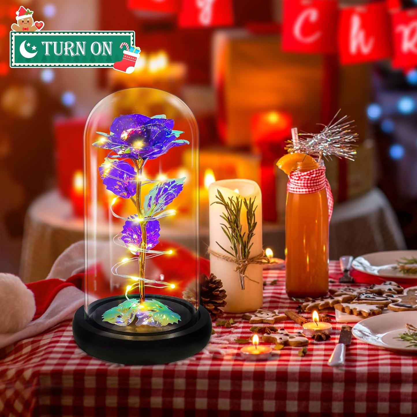 Birthday Gifts for Women,Flowers for Delivery Prime,Colorful Purple Light up Rose in a Glass Dome,Christmas Rose Gifts for Her Mom Women Wife Girl Grandma on Christmas Anniversary Valentines