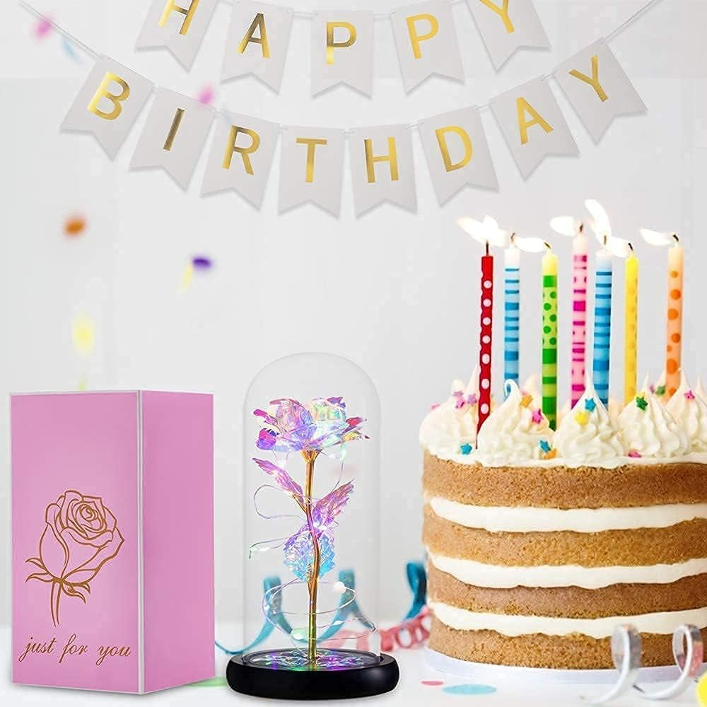 Mothers Day Rose Flower Gifts for Her,Forever Preserved Flowers,Artificial Flower Lasts in a Glass Dome, Unique Gifts for Mothers Day,Christmas,Anniversary(Colorful)