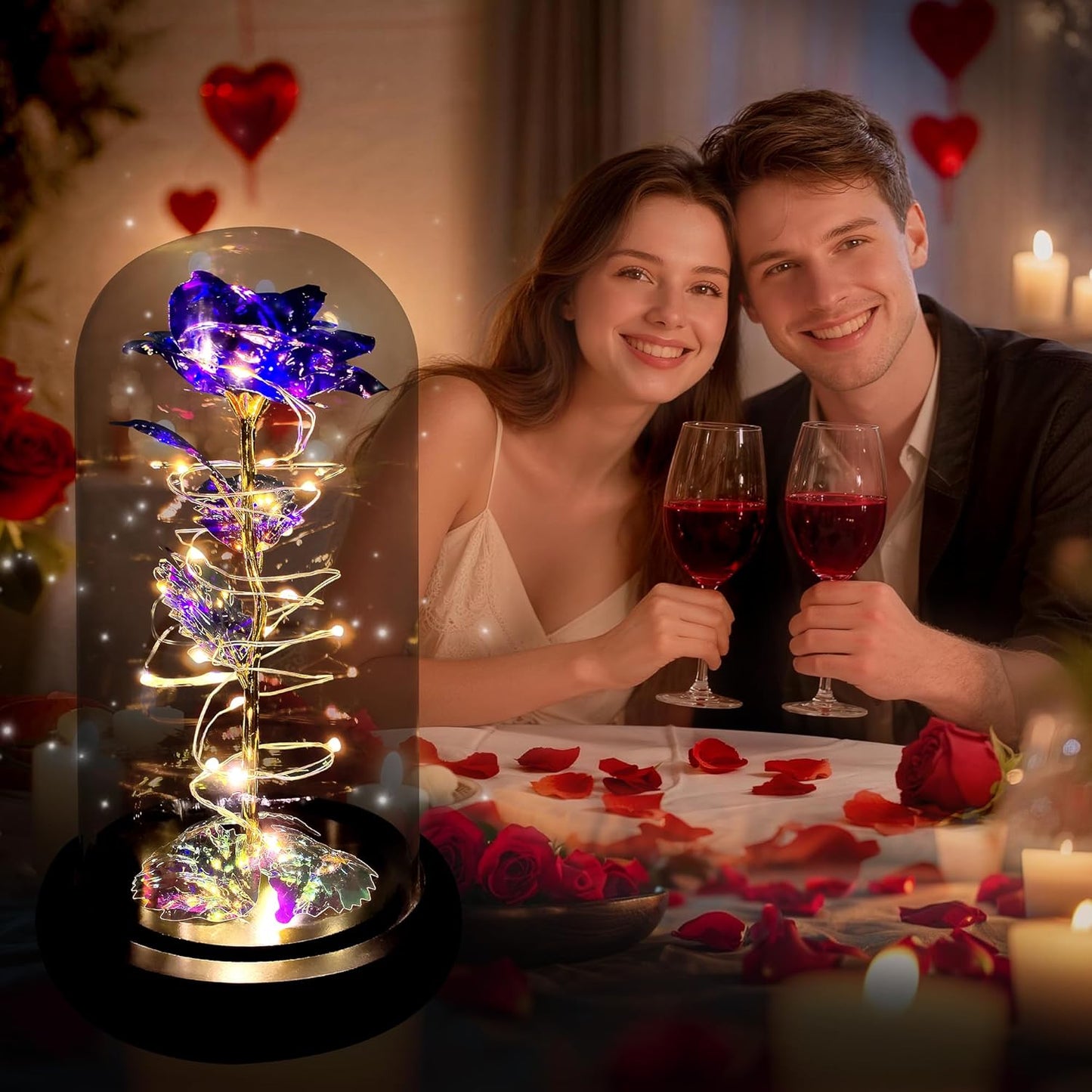 Birthday Gifts for Women,Flowers for Delivery Prime,Colorful Purple Light up Rose in a Glass Dome,Christmas Rose Gifts for Her Mom Women Wife Girl Grandma on Christmas Anniversary Valentines