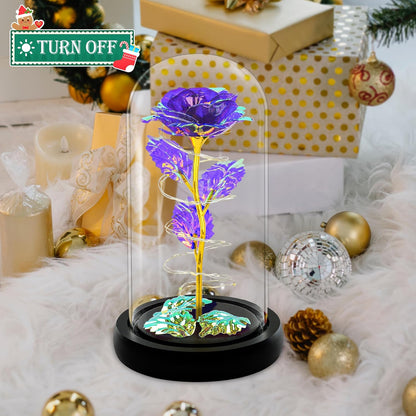 Birthday Gifts for Women,Flowers for Delivery Prime,Colorful Purple Light up Rose in a Glass Dome,Christmas Rose Gifts for Her Mom Women Wife Girl Grandma on Christmas Anniversary Valentines