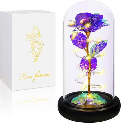 Birthday Gifts for Women,Flowers for Delivery Prime,Colorful Purple Light up Rose in a Glass Dome,Christmas Rose Gifts for Her Mom Women Wife Girl Grandma on Christmas Anniversary Valentines