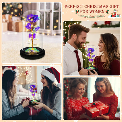 Birthday Gifts for Women,Flowers for Delivery Prime,Colorful Purple Light up Rose in a Glass Dome,Christmas Rose Gifts for Her Mom Women Wife Girl Grandma on Christmas Anniversary Valentines