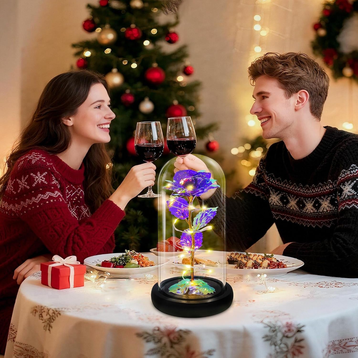 Birthday Gifts for Women,Flowers for Delivery Prime,Colorful Purple Light up Rose in a Glass Dome,Christmas Rose Gifts for Her Mom Women Wife Girl Grandma on Christmas Anniversary Valentines